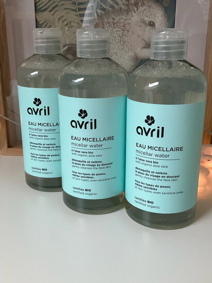 3 bouteilles eau micellaire avril 500ml