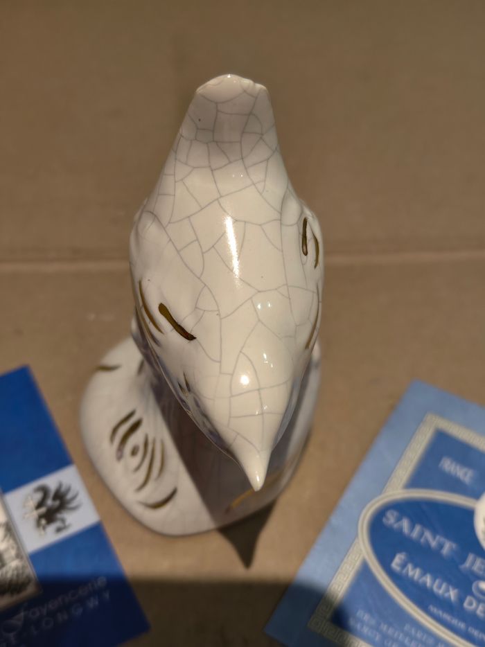 Oiseau blanc avec détails doré Saint Jean l'Aigle émaux de Longwy - photo numéro 2