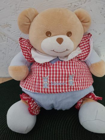 Doudou ours bleu vichy rouge TAKINOU
