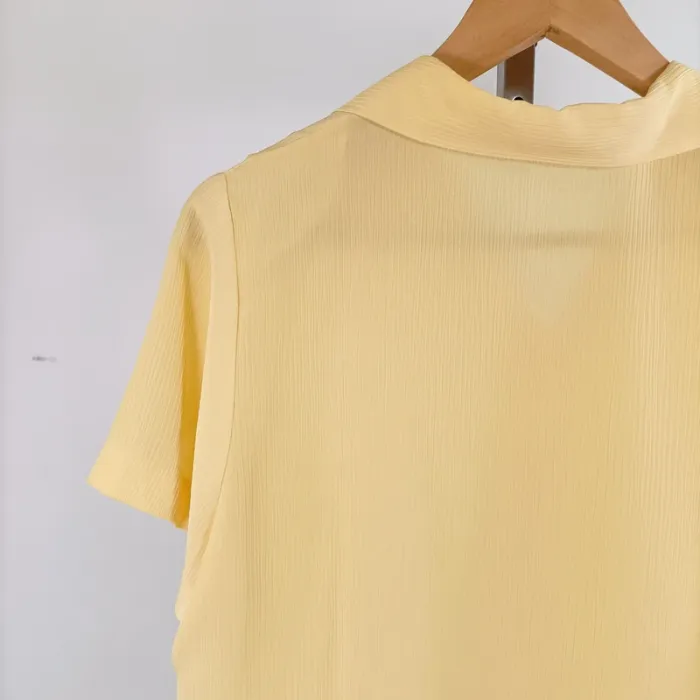 Chemise fluide jaune pâle manches courtes col tailleur taille M A1448 - photo numéro 10