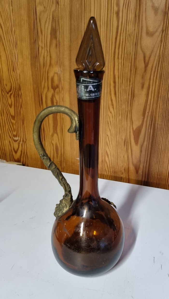 ancienne bouteille moscatel carafe bonastre en verre et etain 1912 - photo numéro 4