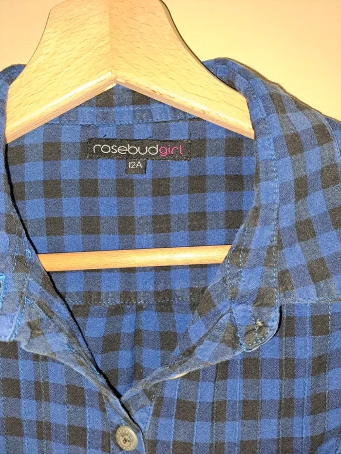 Chemise longue fille bleu noire à carreaux tbe rosebud girl 12 ans - photo numéro 4