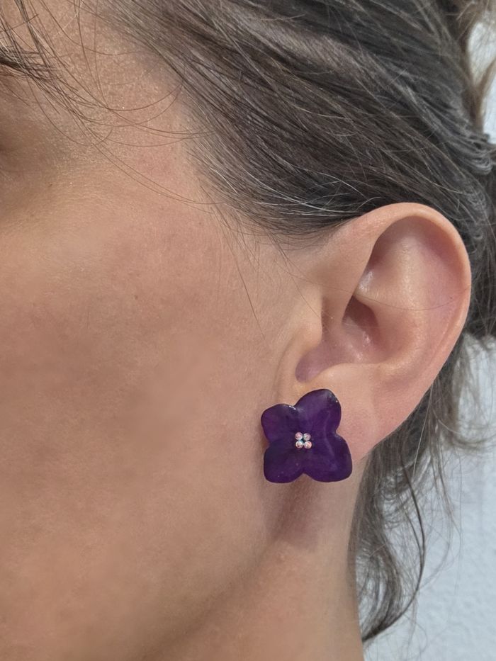 Boucle d oreille hortensia violette - photo numéro 3