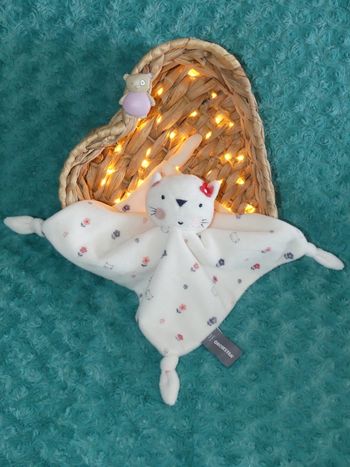 Doudou plat chat blanc fleurs Orchestra 😺 parfait état
