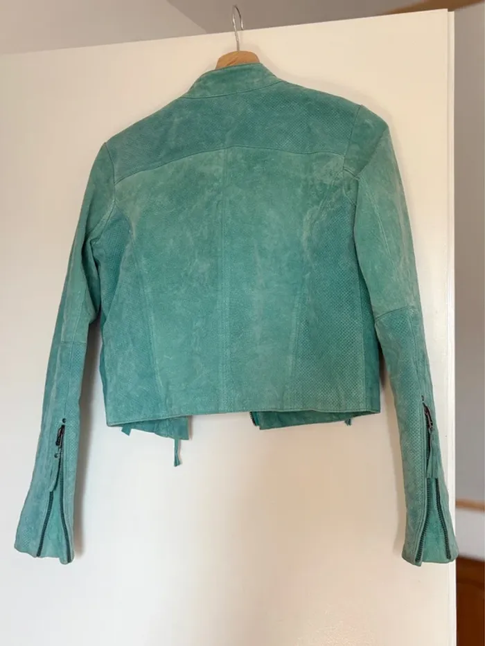 Veste en cuir turquoise - photo numéro 3