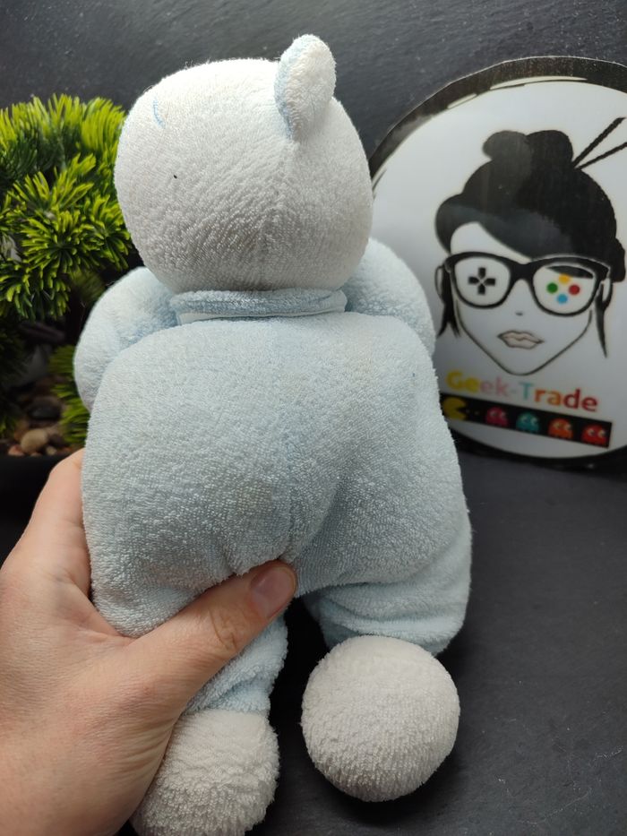 Doudou chat ours koala bleu blanc couché dort Sucre d'orge bleu blanc éponge - photo numéro 3