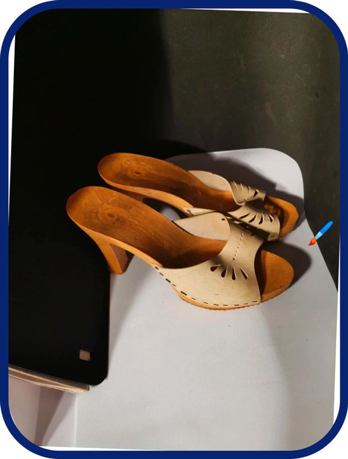 très belle sandale bois véritable cuir vintage taille 40 - photo numéro 12