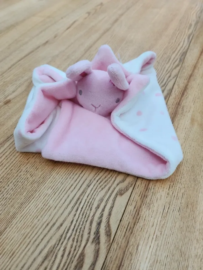 Doudou plat lapin rose et blanc - photo numéro 3