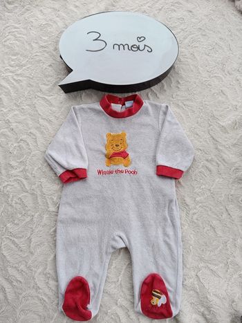 Pyjama grenouillère velours Garçon 3 mois Winnie l'ourson the pooh Disney Baby