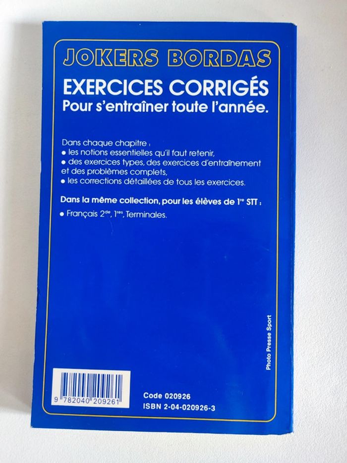 Livre Jokers Math 1ère STT Bordas exercices corrigés - photo numéro 7
