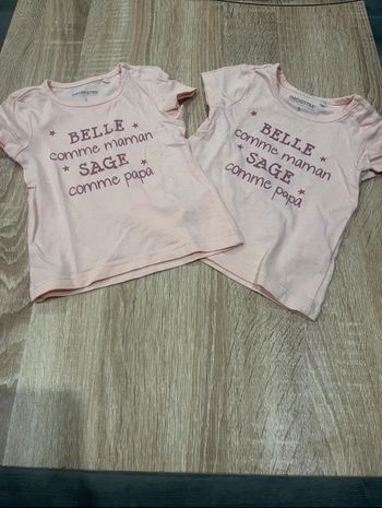 Lot de 2 tee shirt MC rose bébé fille 3mois