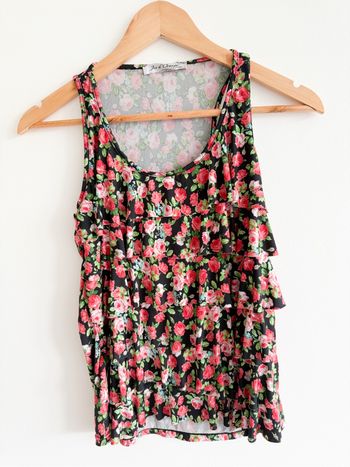 Débardeur fleuri rouge noir vert jus d’orange taille 36 S