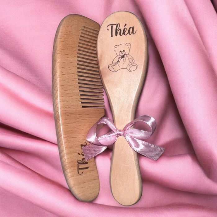 Ensemble de brosse et peigne en bois pour bébé personnalisé - photo numéro 9