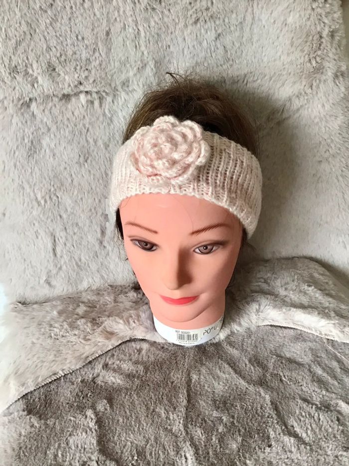 Bandeau cheveux / tête rose clair fils doré taille S (1023)