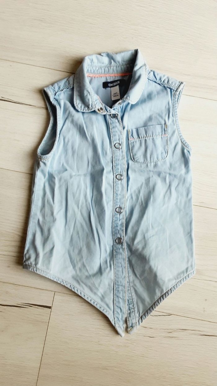 Vêtement fille blouse chemise sans manches bleue Okaïdi 4 ans