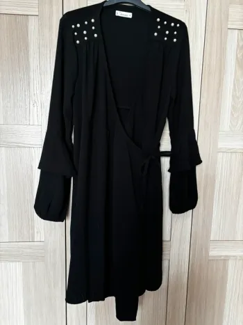 Robe portefeuille de grossesse noire perles Premaman t.xl