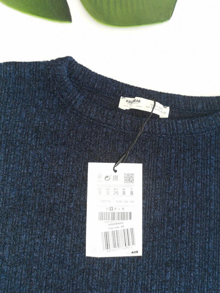 Pull en tricot côtelé crop bleu marine Pull & Bear Taille S - photo numéro 2