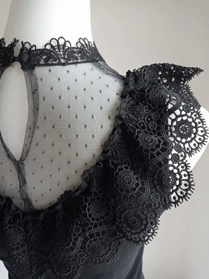 Haut débardeur broderie noir dentelle col haut habillé T.M May - photo numéro 2