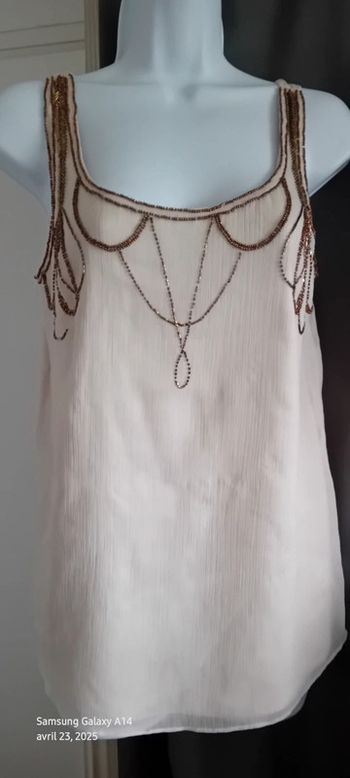 Tunique débardeur effet plissé avec sequins dorés beige femme 38 phildar