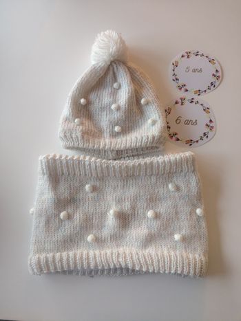 Ensemble fille bonnet et snood blanc intérieur polaire orchestra tbe