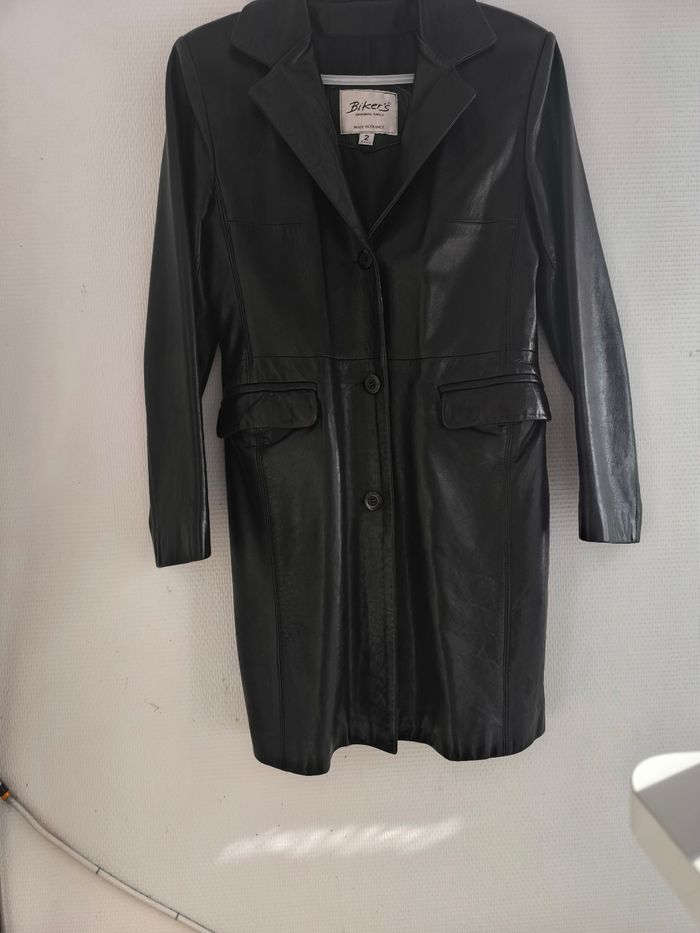 Veste noire en cuir véritable - photo numéro 4