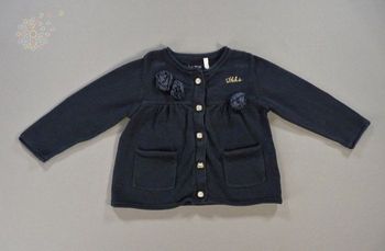 Gilet cardigan tricot bleu marine fleurs Ikks 6 mois 67 cm fille