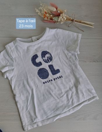 Haut tee-shirt bébé garçon blanc bleu Tape à l’œil TAO  23 mois