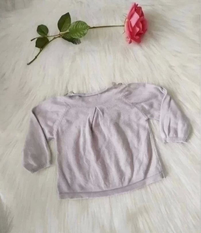 Pull fin en coton mauve bébé fille 12 mois - photo numéro 2