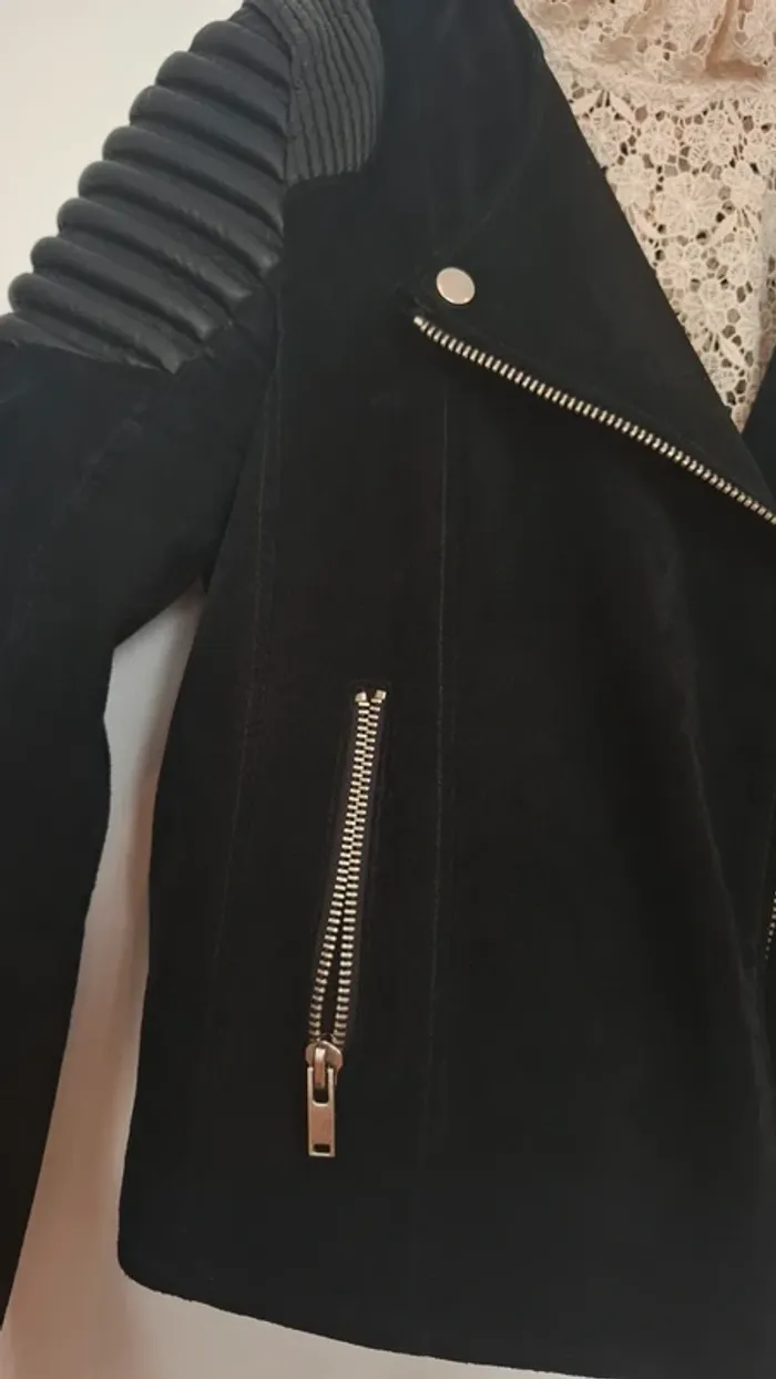 Perfecto en cuir noir style rock motard Mango Taille M Comme neuf Parfait pour la rentrée - photo numéro 6