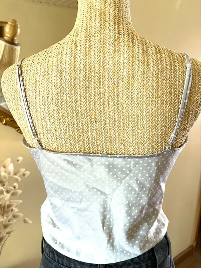 Sublime Top fine bretelle à Pois satiné et dentelle blanche taille 36 Côté Femme - photo numéro 5