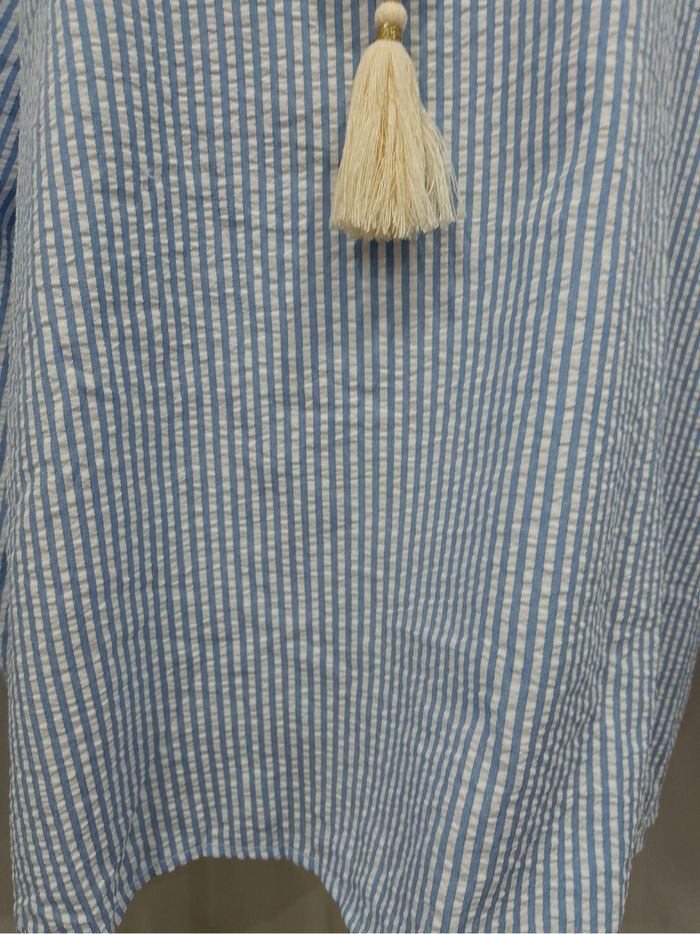 Blouse élégante rayée bleu et blanc grande taille – col en V chic, coupe fluide et allure professionnelle - photo numéro 6