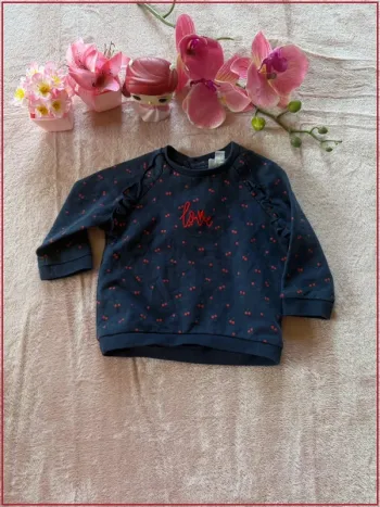 Adorable Sweat Vertbaudet Motif Cerises & Broderie 'Love' - 6 Mois (67 cm)