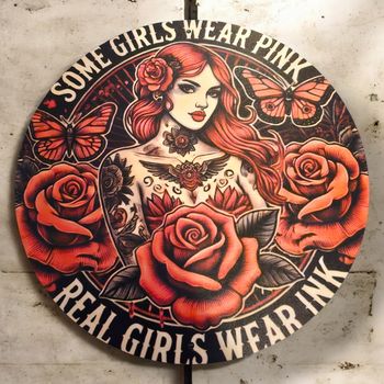 Plaque décorative vintage Pin-up roses – Style tattoo rétro