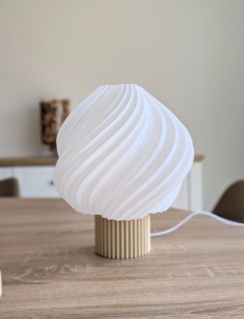 Lampe design blanche socle beige