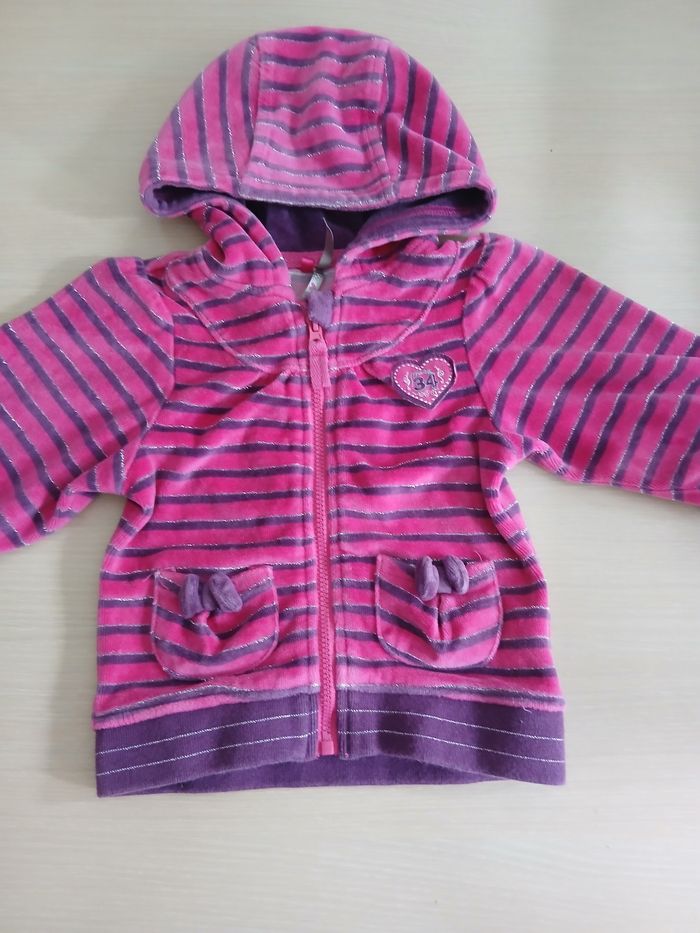 Gilet bebe en velour et coton taille  paillete rose mauve marque orchestra a fermeture - photo numéro 2