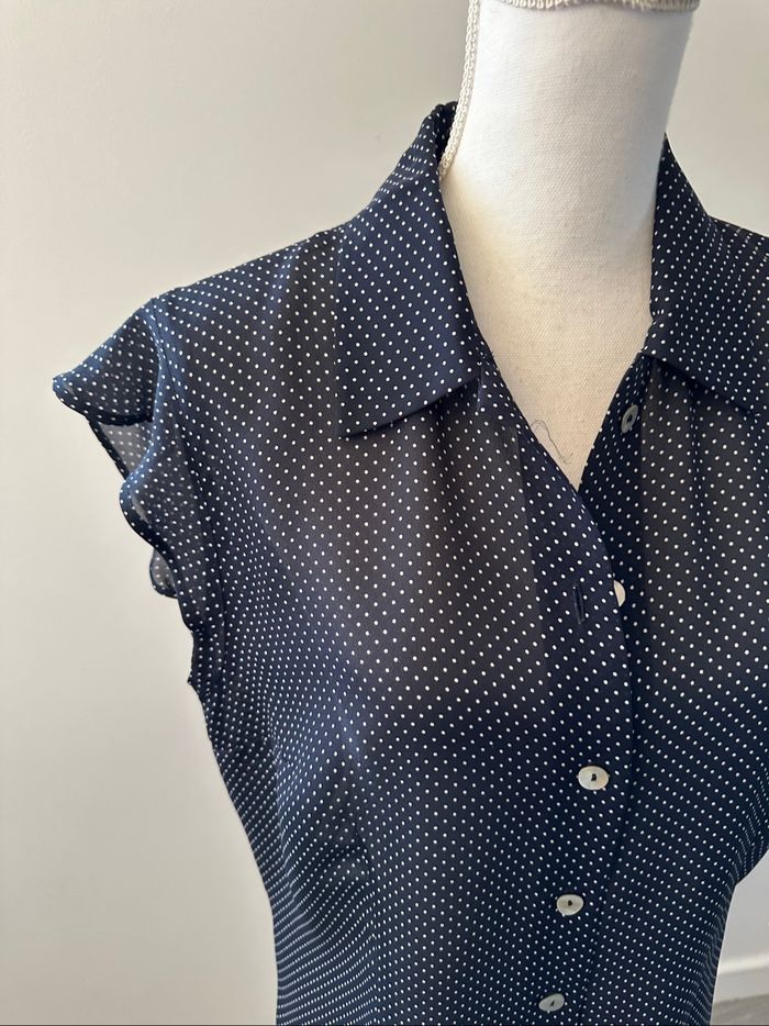 Chemisier à pois bleu marine et blanc Caroline Rohmer Vintage T38 M - photo numéro 2