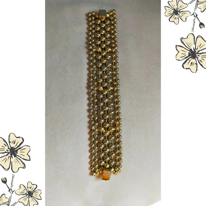 Bracelet vintage multi-rangs perles métalliques doré & argenté – style manchette - photo numéro 8