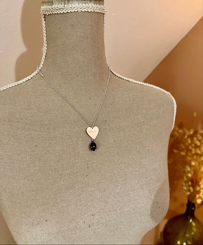 💜 Collier cœur message & tête de mort noir 💜