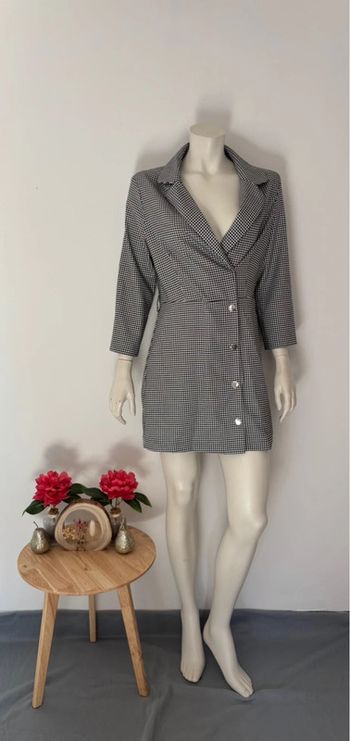 🌺Robe tailleur/blazer manche longue blanc et noir au motif pied de poule Taille L/40🌺