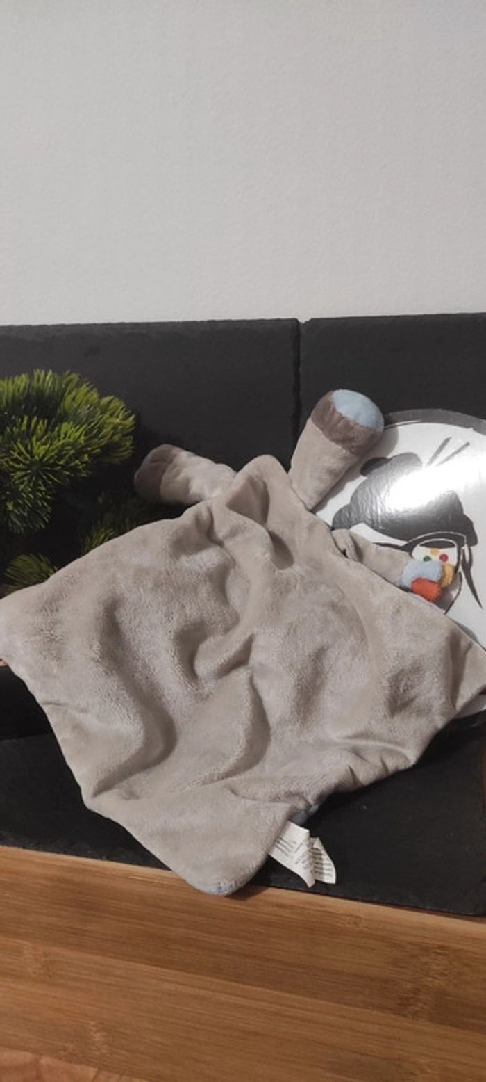 Doudou Zèbre Bleu Gris Oiseau Nicotoy bandana orange queue jambe Rayé Rayures - photo numéro 2