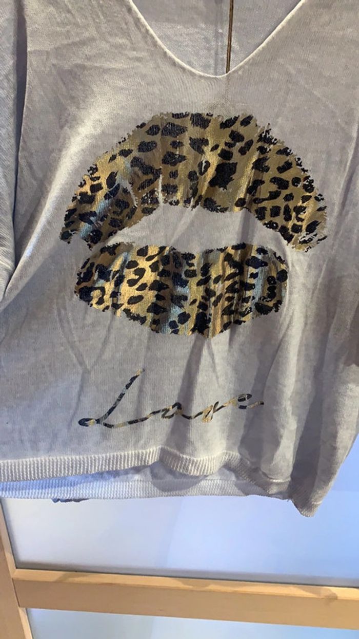 Pull fin gris taille unique motif leopard - photo numéro 2
