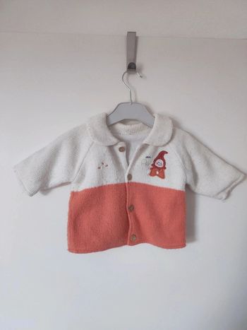 Gilet orange corail écru blanc petit lutin / Fabrication Artisanale - 3 mois