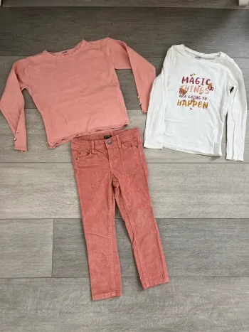 Ensemble lot 3 pièces Kiabi 5 ans rose pantalon pull t-shirt