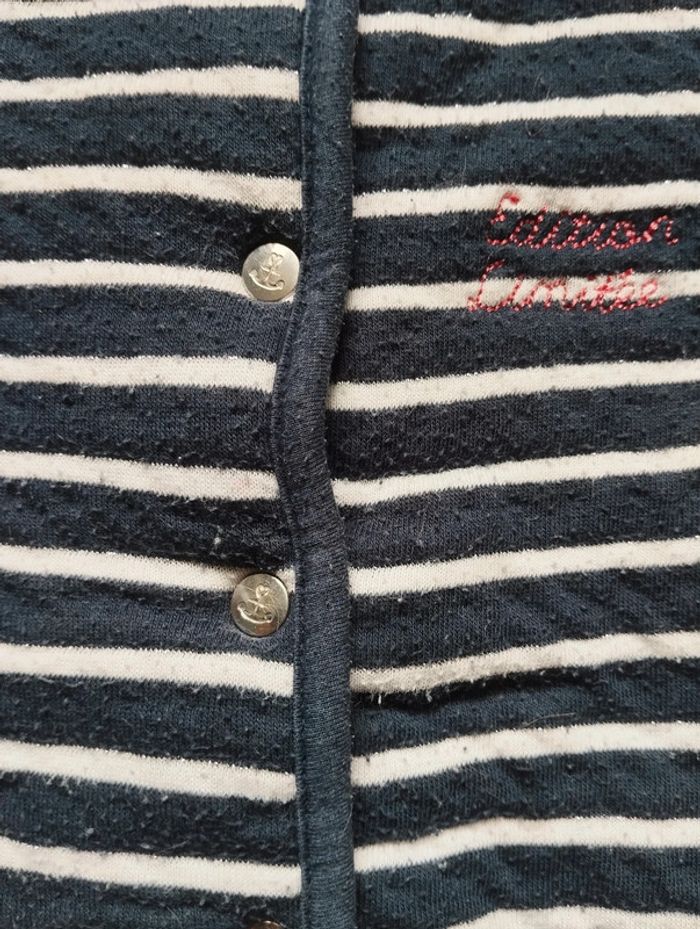 Gilet Tape à l'oeil rayé bleu blanc boutons encres marines 23 mois fille - photo numéro 3