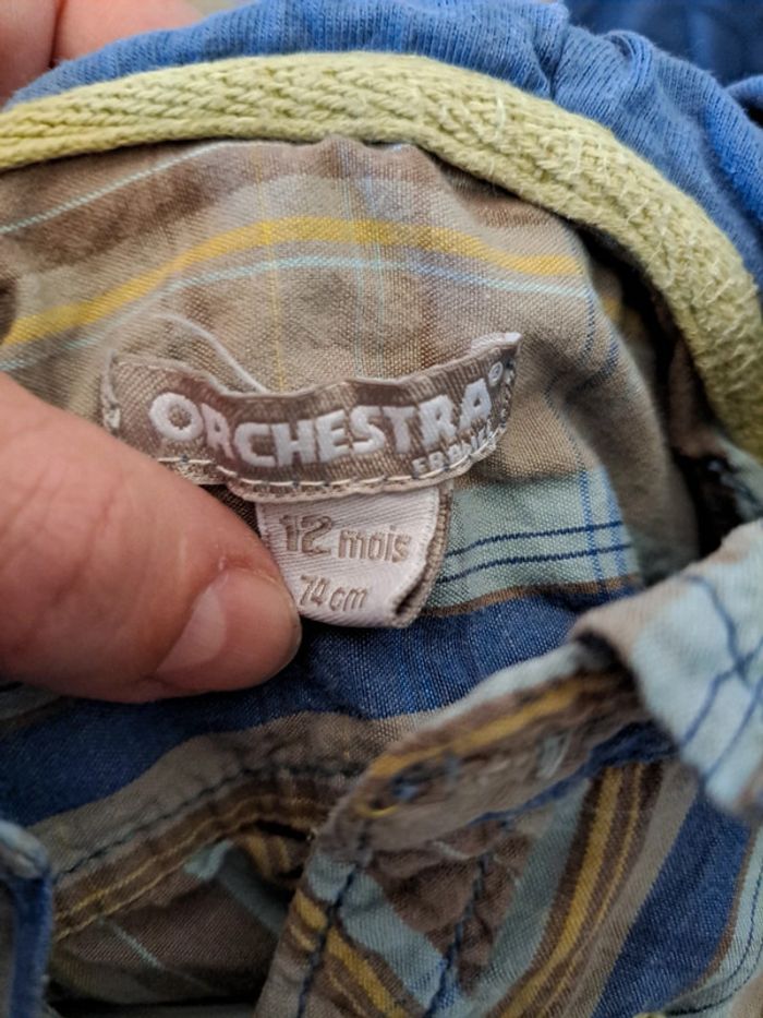 Chemise manche longue a capuche à carreaux bleu et marron 12mois orchestra - photo numéro 7