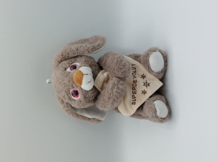 Peluche doudou lapin gris beige blanc RODA RODADOU Super Devoluy yeux roses