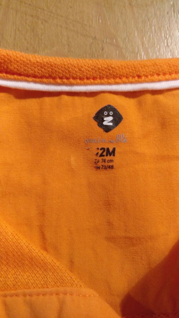 Ensemble short/T-shirt blanc/bleu/orange - photo numéro 3