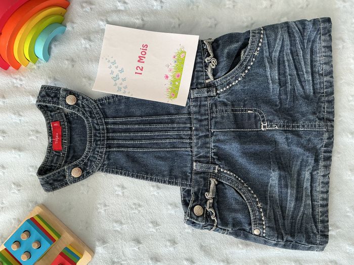 robe salopette en jean bleu poches cotés 12 mois tissaia - photo numéro 3