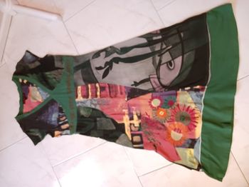 robe mi longues imprimée verte M coton Lulu Paris Neuve