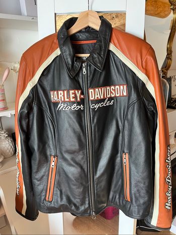 Veste moto Harley Davidson femme noir/camel – T.XL – cuir TBE 🏍️